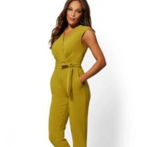 NY&Co Olive Green Wrap Sleeveless Dressy Jumpsuit SzS